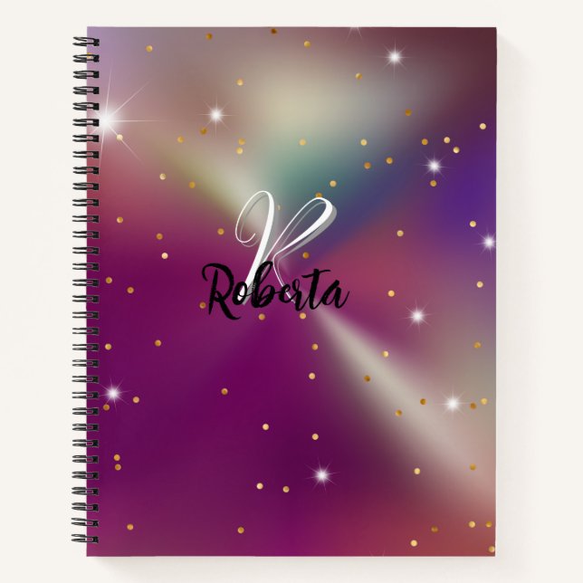 Cuaderno Girly Monogram Maroon Metallic Purpurina (Anverso)