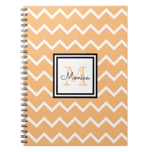 Cuaderno Girly Pastel Naranja Nombre Monograma Chevron