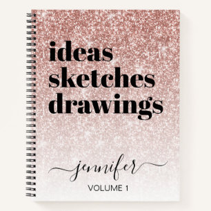 Cuaderno Girly Pink Rose Gold Purpurina Tu Nombre Sketchboo