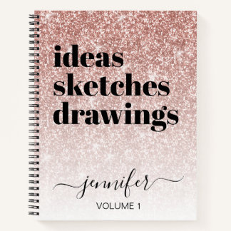 Cuaderno Girly Pink Rose Gold Purpurina Tu Nombre Sketchboo