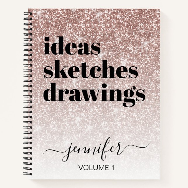 Cuaderno Girly Pink Rose Gold Purpurina Tu Nombre Sketchboo (Anverso)