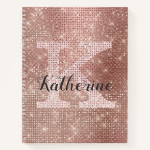 Cuaderno Girly Rosa Gold Diamond Glam Sparkle Monograma Nom