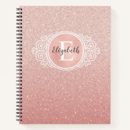 Cuaderno Girly Rosa Gold Rubor Purpurina rosa Monograma Nom