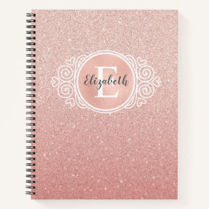 Cuaderno Girly Rosa Gold Rubor Purpurina rosa Monograma Nom