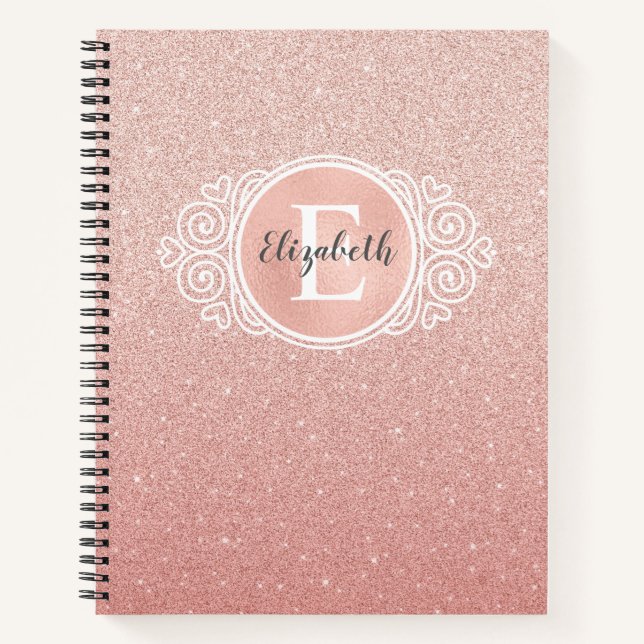 Cuaderno Girly Rosa Gold Rubor Purpurina rosa Monograma Nom (Anverso)
