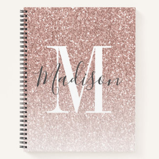 Cuaderno Girly Rosa Gold Rubor Purpurina rosa Monograma Nom