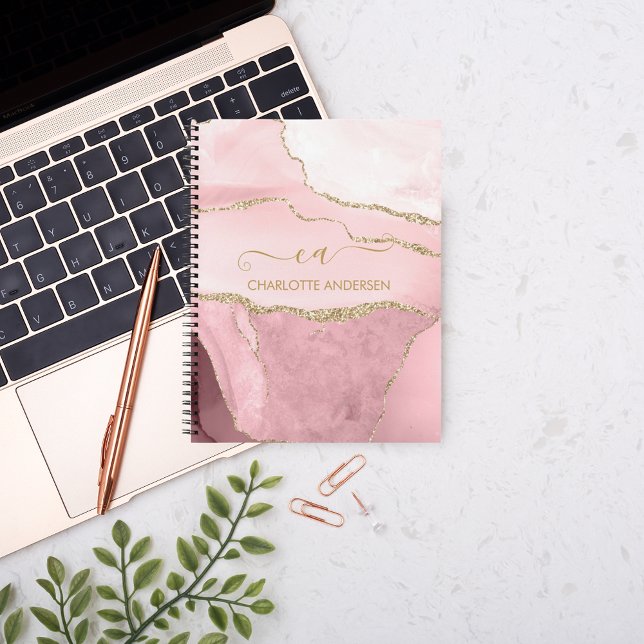 Cuaderno Girly Rosa Gold Rubor Purpurina rosado Monograma N (Subido por el creador)