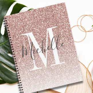 Cuaderno Girly Rosa Gold Rubor Purpurina rosado Monograma N