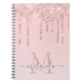 Cuaderno Girly Rosa Oro Purpurina Dris Ombre Monograma