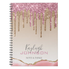Cuaderno Girly Rosa Oro Purpurina Dris Ombre Monograma