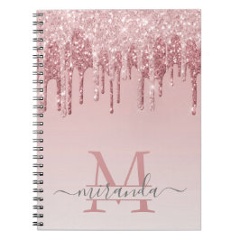 Cuaderno Girly Rosa Oro Purpurina Dris Ombre Monograma