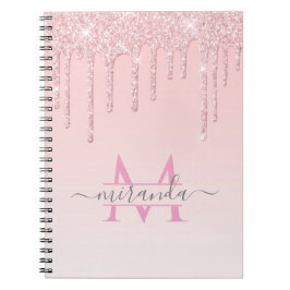 Cuaderno Girly Rosa Oro Purpurina Dris Ombre Monograma