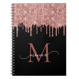 Cuaderno Girly Rosa Purpurina de oro Rubor Monograma Nombre