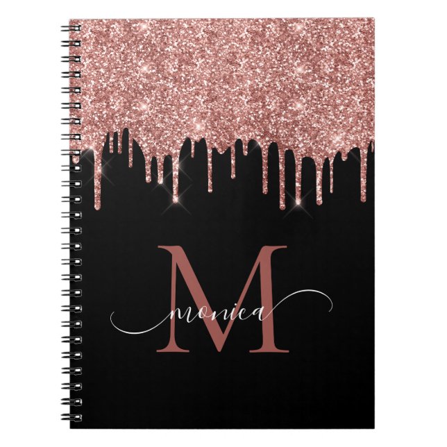 Cuaderno Girly Rosa Purpurina de oro Rubor Monograma Nombre (Frente)