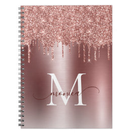 Cuaderno Girly Rosa Purpurina de oro Rubor Ombre Monograma 