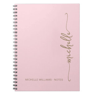 Cuaderno Girly Rubor Rosa Modern Gold Script Monograma Nomb