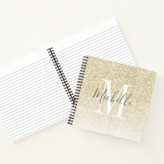 Cuaderno Girly Script Purpurina Gold Sparkles Monograma Nom