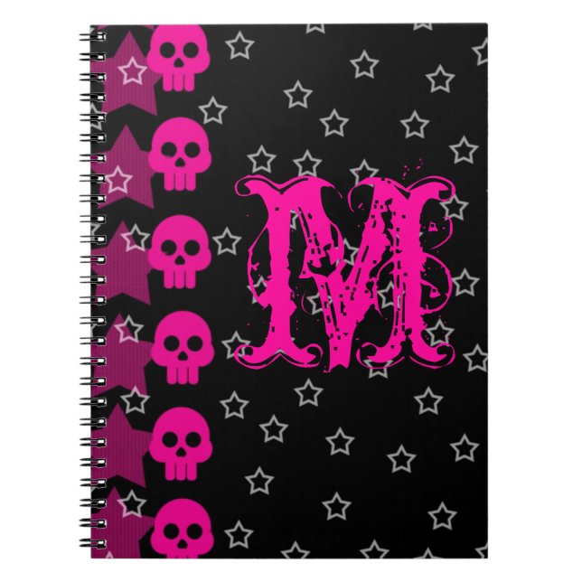 Cuaderno Girly Skull Punk EMO Monograma Libro de notas inic (Frente)