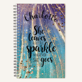 Cuaderno Girly Turquoise Gold Mermaid Purpurina Nombre pers