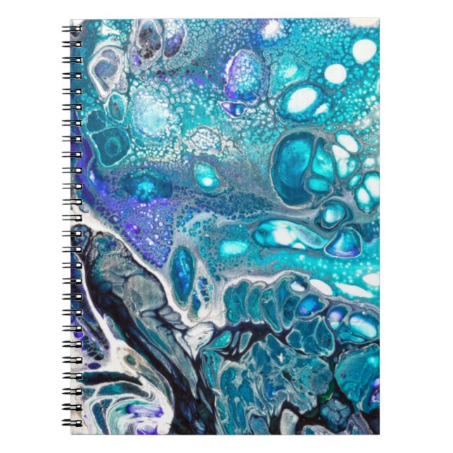 Cuaderno Giro de la celda azul y turquesa abstracta (Frente)