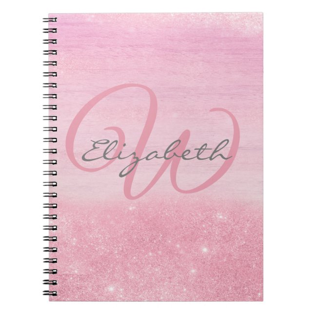 Cuaderno Girona Monograma Rosa Ombre Purpurina suave Shimme (Frente)