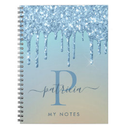 Cuaderno Glam Azul Brillante Goteo Monograma Elegante
