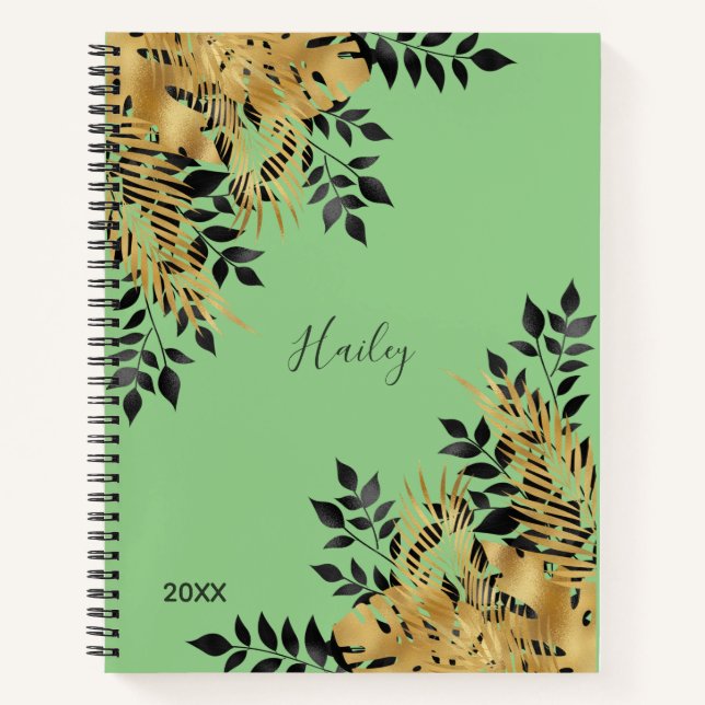 Cuaderno Glam Black & Gold Tropical Leaves Bullet Journal (Anverso)