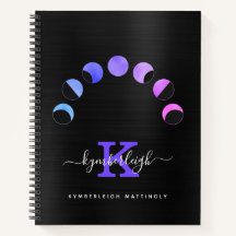 Glam Black Moon Phases Pastel Morado Monograma Nom
