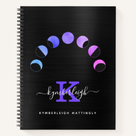 Cuaderno Glam Black Moon Phases Pastel Morado Monograma Nom