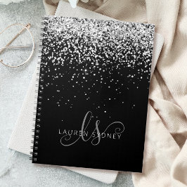 Cuaderno Glam Black Silver Purpurina Monograma Nombre