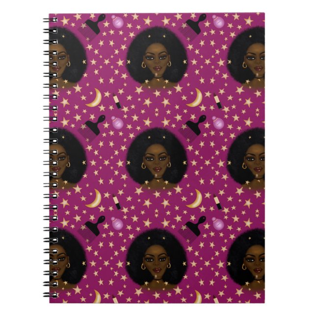 Cuaderno Glam Black Woman Afro Hair pic de lápiz labial lun (Frente)