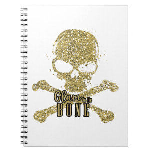 Cuaderno Glam blanco al cráneo del Purpurina de oro óseo