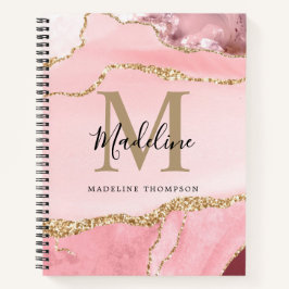 Cuaderno Glam Blush Rosa Ágata Geoda Monograma de Oro en Le