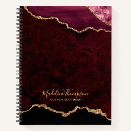 Cuaderno Glam Burgundy Velvet Agate Geode Gold Script
