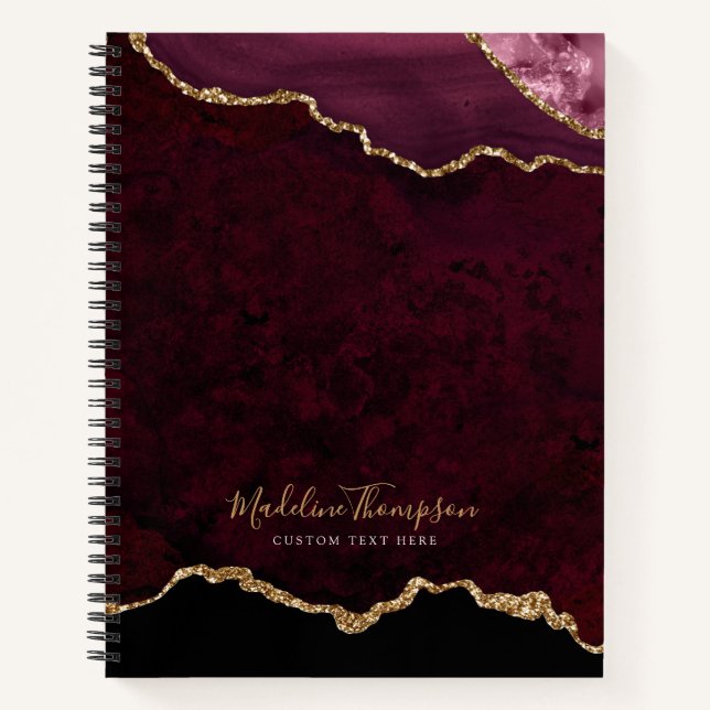 Cuaderno Glam Burgundy Velvet Agate Geode Gold Script (Anverso)