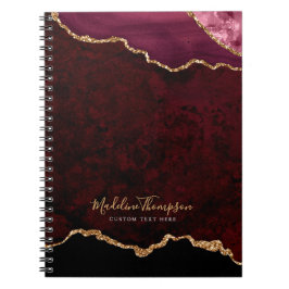 Cuaderno Glam Burgundy Velvet Agate Geode Gold Script