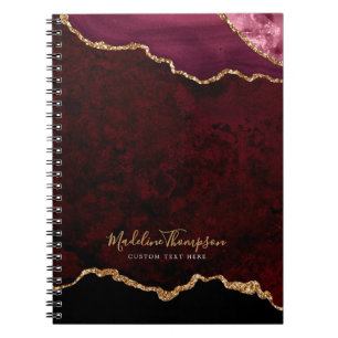 Cuaderno Glam Burgundy Velvet Agate Geode Gold Script