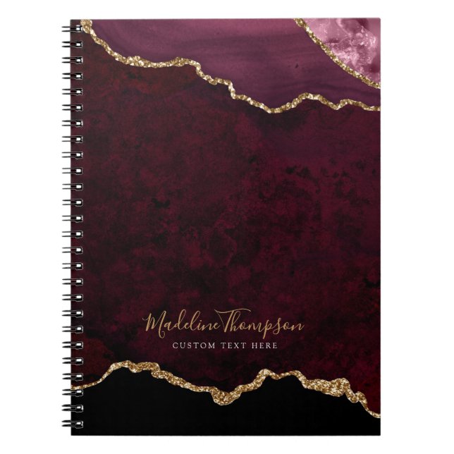 Cuaderno Glam Burgundy Velvet Agate Geode Gold Script (Frente)