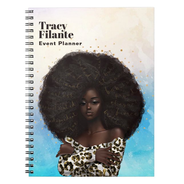 Cuaderno Glam Chic Piel de Leopardo Afroamericana  (Frente)