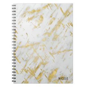 Cuaderno Glam elegante mármol dorado y blanco personalizado