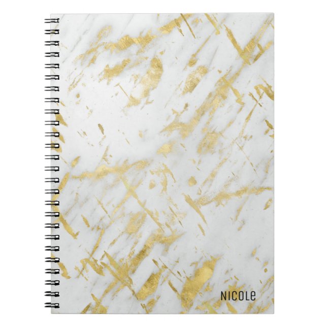 Cuaderno Glam elegante Personalizado de oro y mármol blanco (Frente)