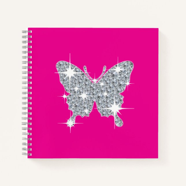 Cuaderno Glam faux diamante gorgote mariposa en rosa calien (Anverso)