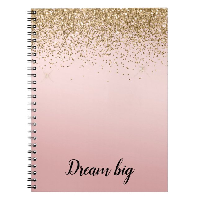 Cuaderno Glam Glitzy de oro Purpurina de espuma rosa Ombre (Frente)