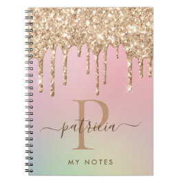 Cuaderno Glam Gold Glitter Drips Monograma Elegante