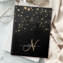 Cuaderno Glam Gold Purpurina Diamond Sparkle Elegant Monogr