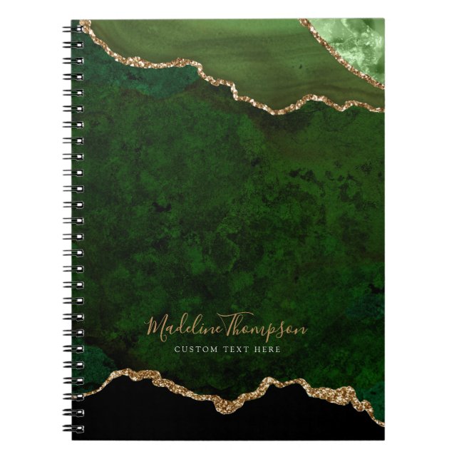 Cuaderno Glam Green Velvet Aget Geode Gold Script (Frente)