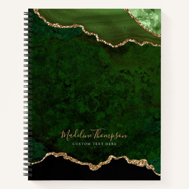 Cuaderno Glam Green Velvet Aget Geode Gold Script (Anverso)