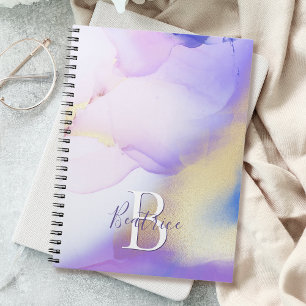 Cuaderno Glam Lilac Gold Resumen Paint Elegante Monograma