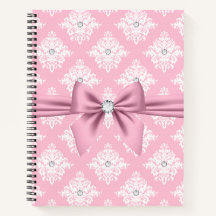 Glam Mauve Pink Bow Diamontes White Damask