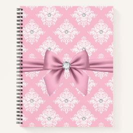 Cuaderno Glam Mauve Pink Bow Diamontes White Damask